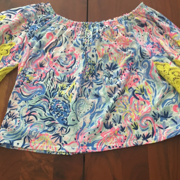 Lilly Pulitzer lace trim cotton off shoulder top S - Picture 8 of 10
